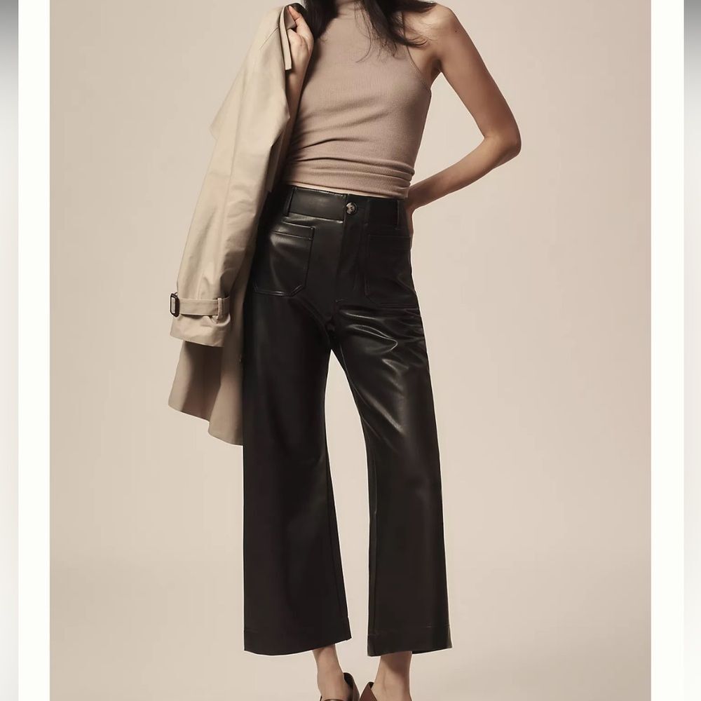 Maeve Anthropologie The Colette Cropped Wide Leg Pants: Faux Leather Edition
